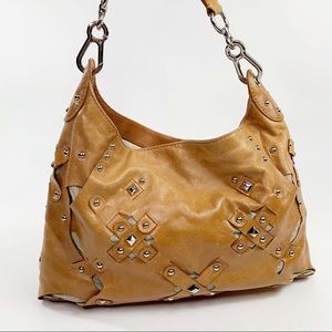 Rafe New York Studded Tan Leather Cut Out Hobo
